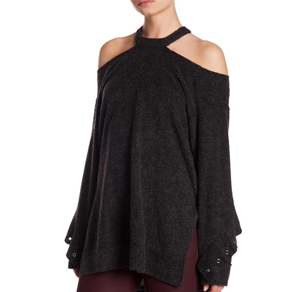 TOV Holy Sweaters - TOV oversized grommet detail cold shoulder sweater